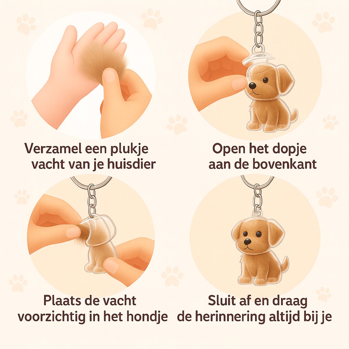 Gedenksleutelhanger Hond – Voor plukje vacht of een kleine hoeveelheid as - Aandenken Huisdier - Herinneringssleutelhanger Hond – Gedenkhanger Hond – Stevig Kunststof – Voor Vacht, As of Aandenken Hond