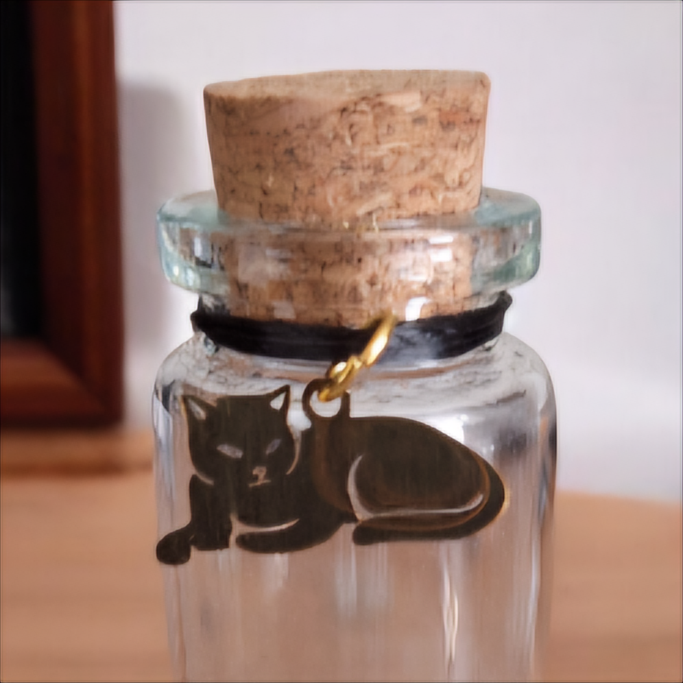 memorial fles voor kat, gedenkflacon, herinnering kat, aandenken voor kat, bewaren plukjes vacht, gedenkflesje voor kat