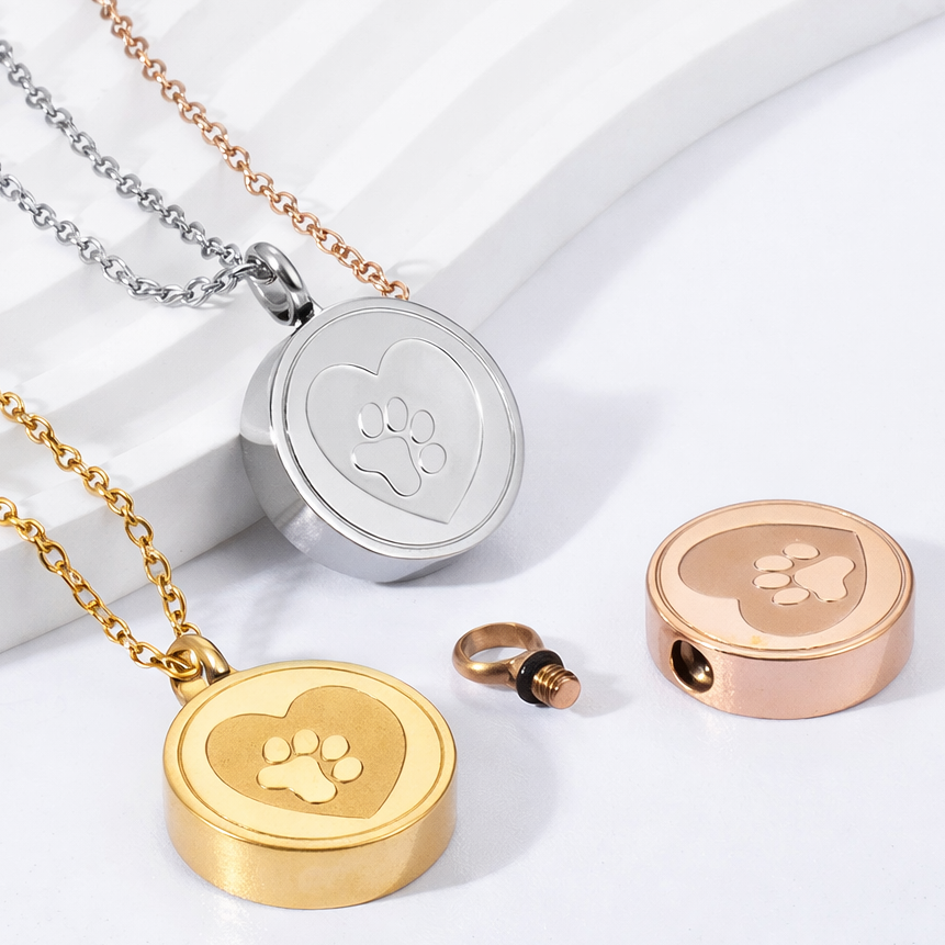 Runder Anhänger – Pfotenabdruck – Silber, Roségold und Gold