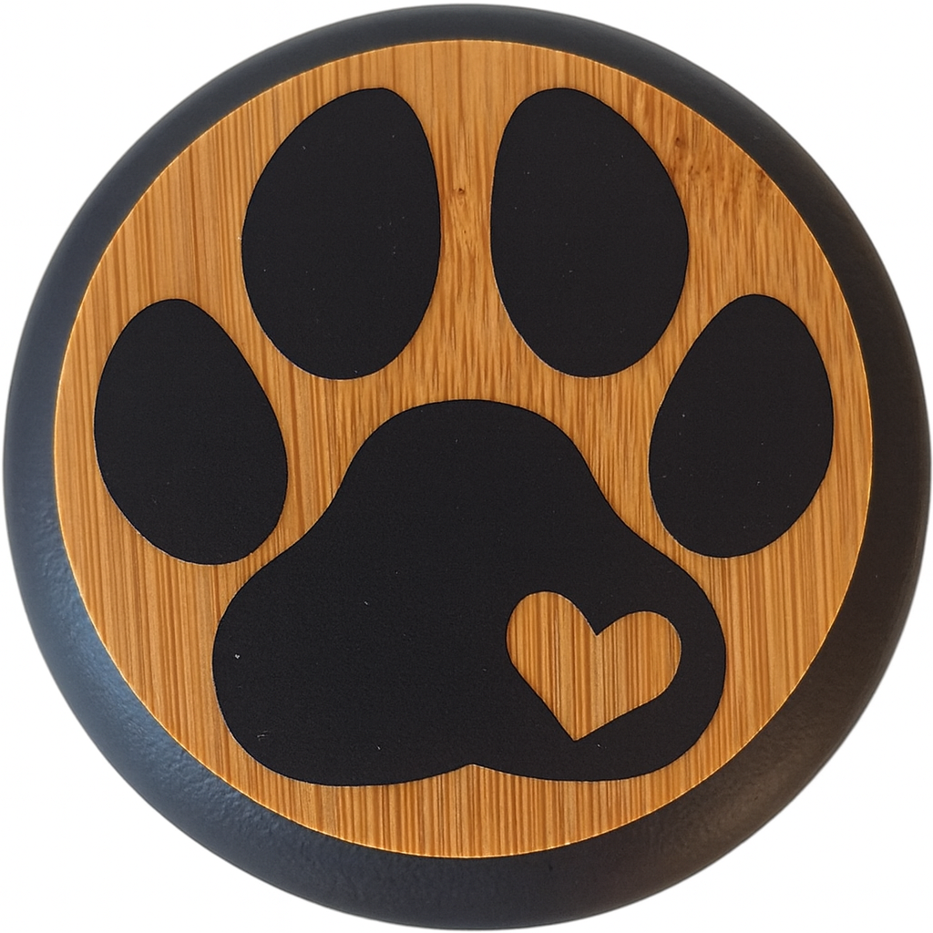 as urn voor hond met pootafdruk op deksel