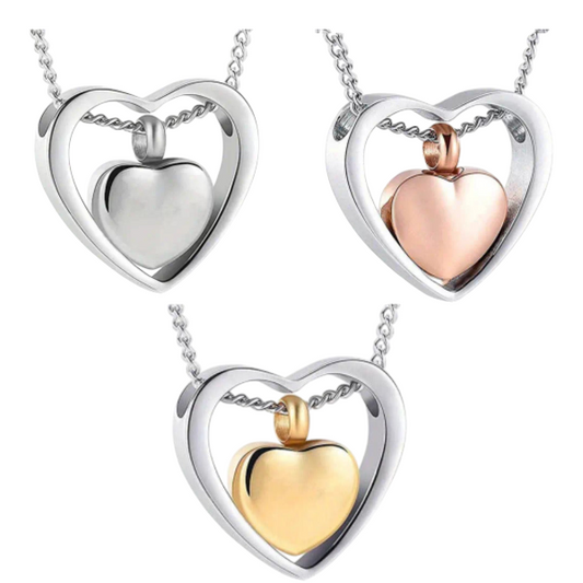 Herzförmiger Ascheanhänger mit Innenherz - 3 Farben