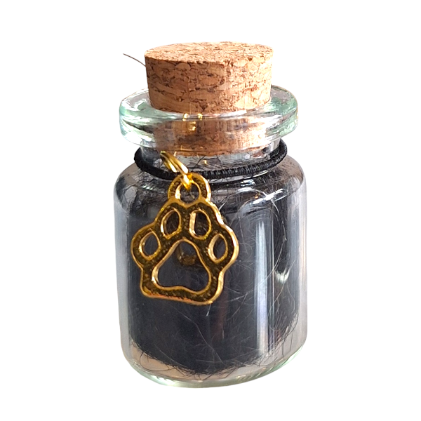 memorial flesjes, set van 2 stuks,  voor kat of hond, gedenkflacon, herinnering aan kat of hond, bewaren plukjes vacht van kat of hond