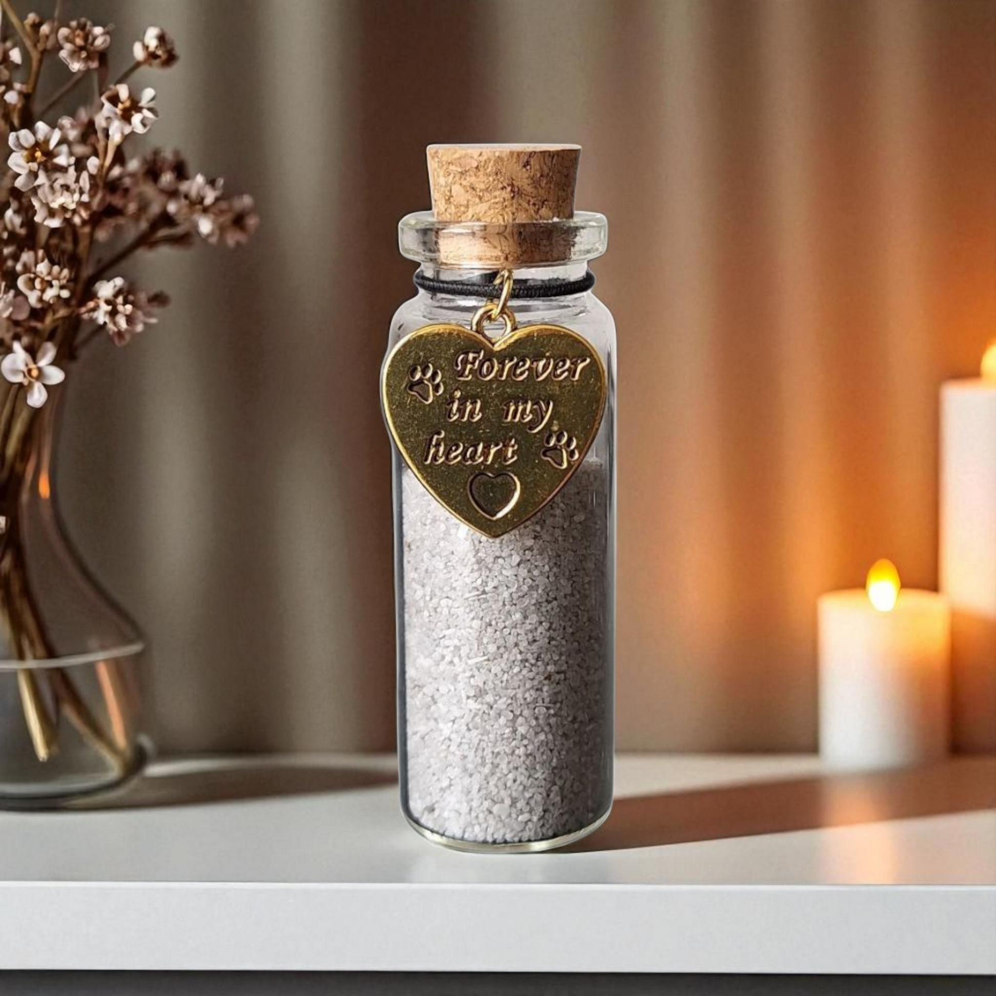 Memorial flesje  met  Gouden hanger - Forever in my heart