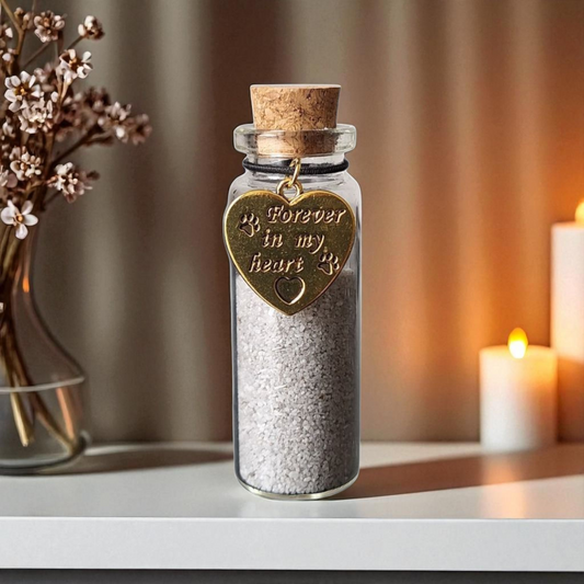 Memorial flesje  met  Gouden hanger - Forever in my heart