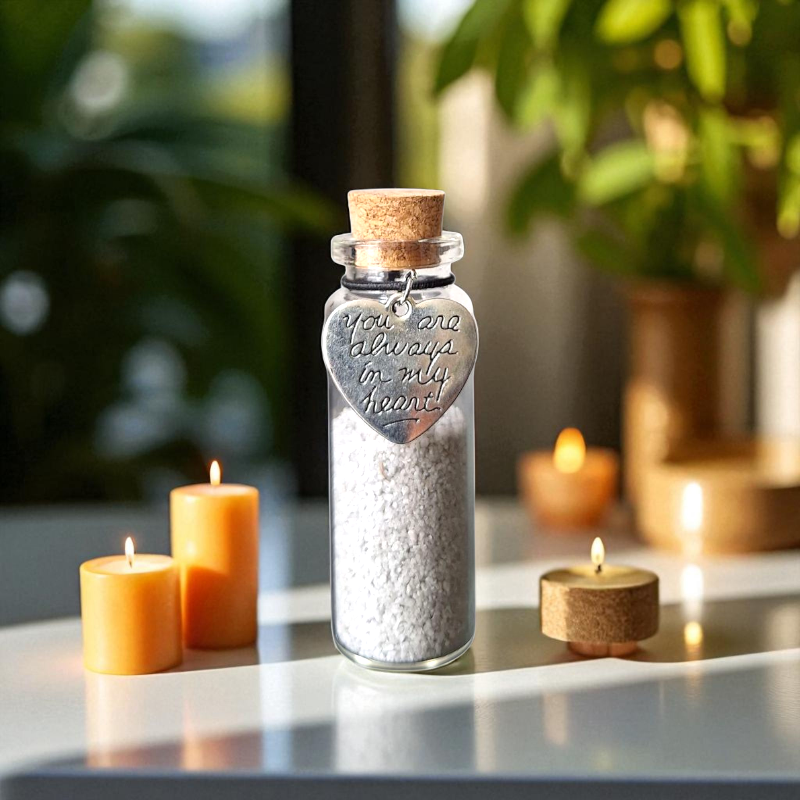 Memorial flesje  met zilveren hanger - you are always in my heart