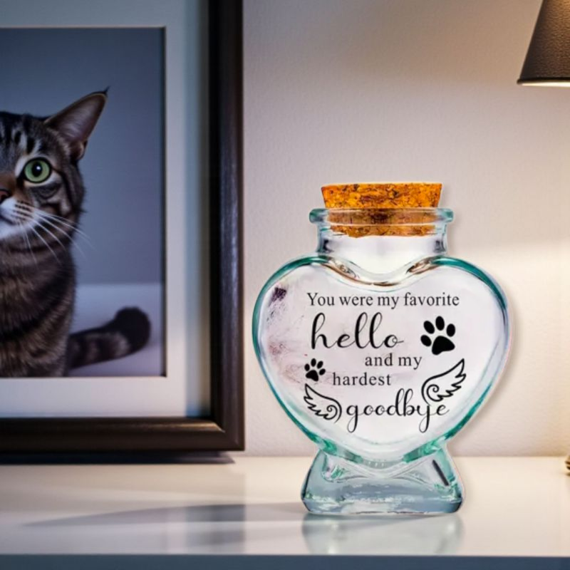 memorial fles voor kat of hond, gedenkflacon, herinnering aan kat of hond, bewaren plukjes vacht van kat of hond