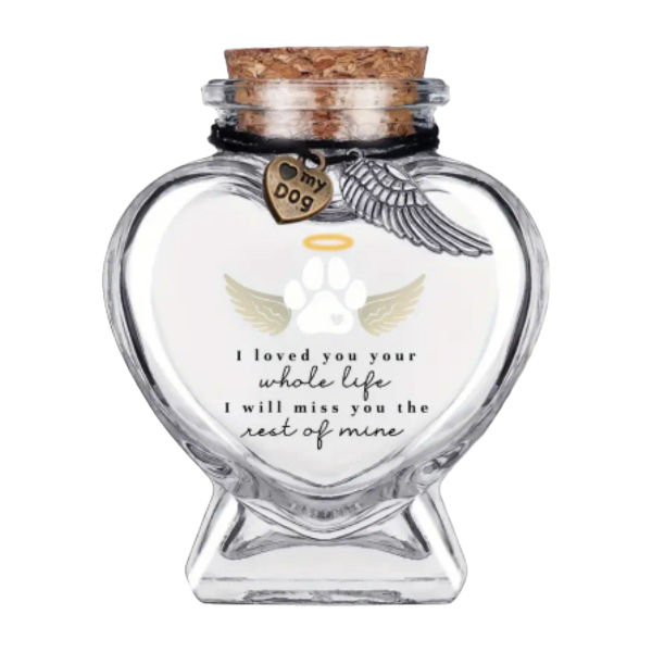 memorial flesje voor hond, gedenkflacon, herinnering hond, aandenken voor hond, bewaren plukjes vacht of wat as,  gedenkflesje voor hond