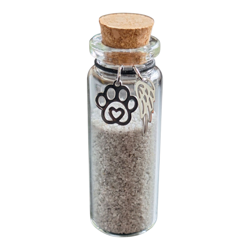 Memorial flesje voor as van overleden huisdier