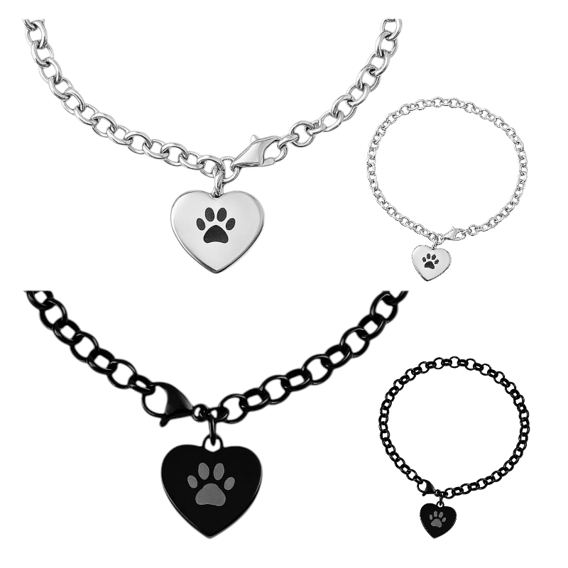 Ash Armband - Pfotenabdruck - Silber und Schwarz