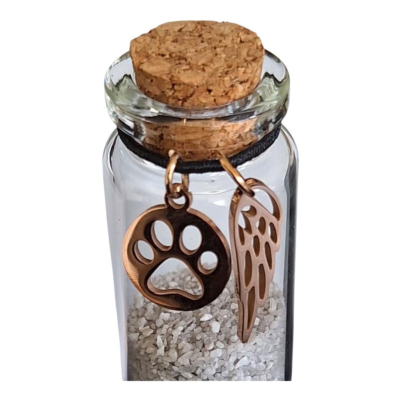 Herdenkingsflesje van glas met kurk, geschikt voor een beetje as 1