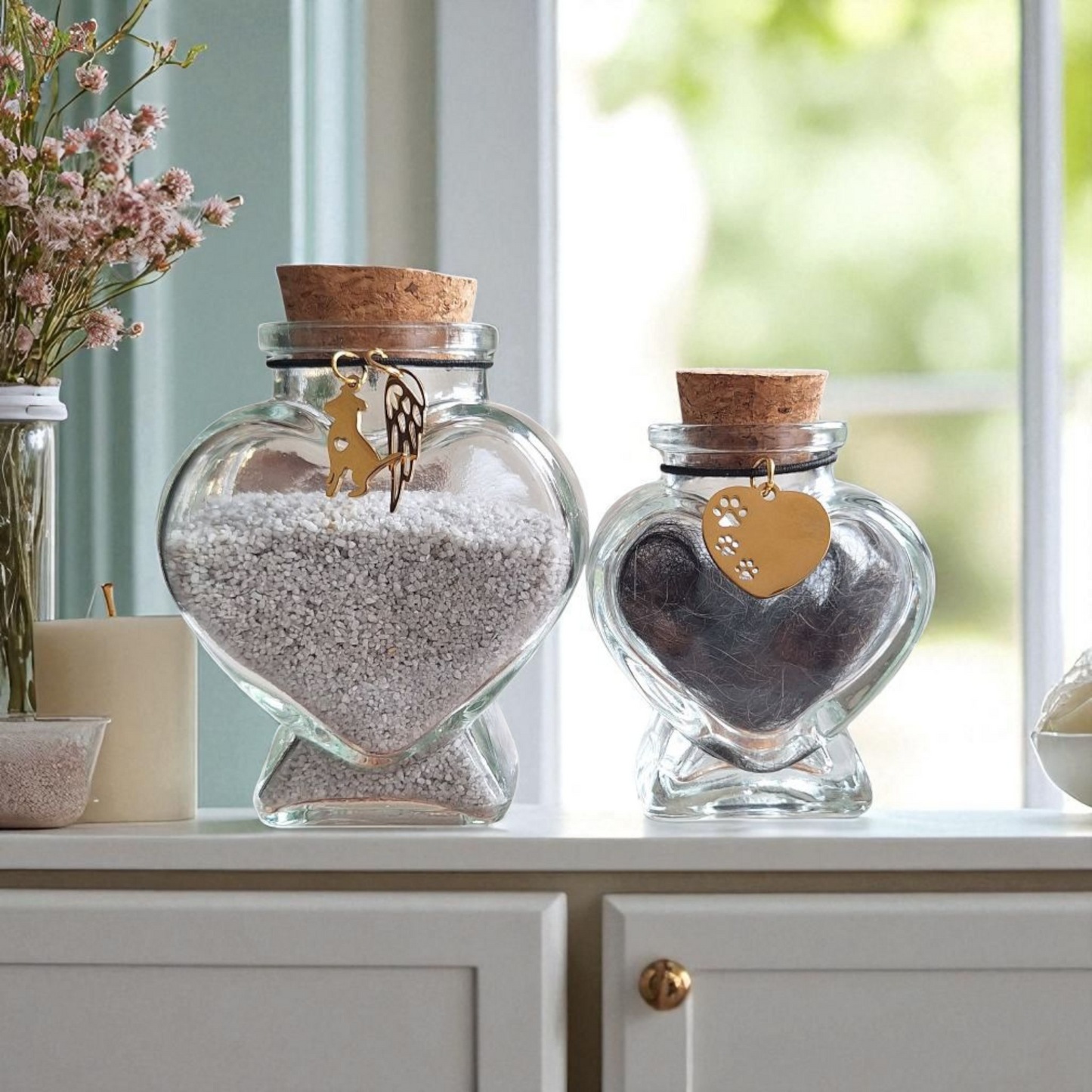 Memorial flesjes voor haar en as van hond - Set van 2