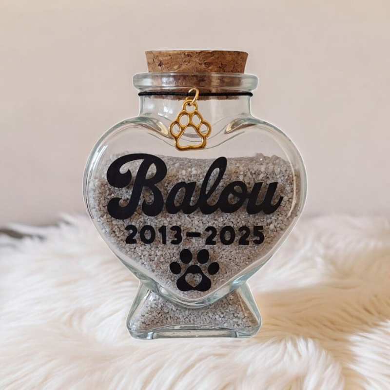 Herinneringsflesje voor As of Haar van je Huisdier. Bedrukt met naam huisdier.