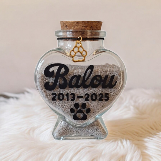 Herinneringsflesje voor As of Haar van je Huisdier. Bedrukt met naam huisdier.