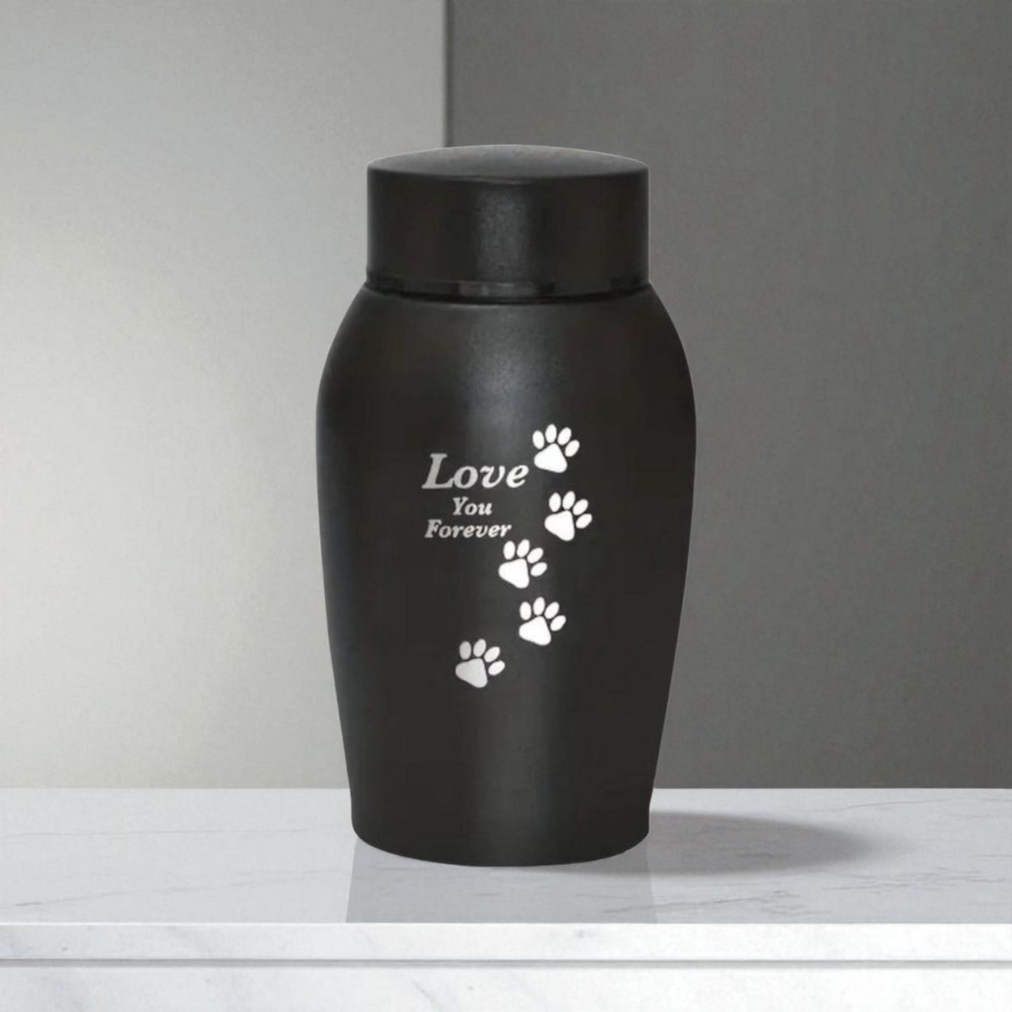 Zwarte RVS Urn met Pootafdrukjes – Love you forever - 500 ML