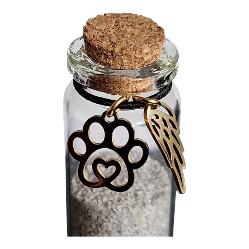 Memorial flesje voor as van overleden huisdier