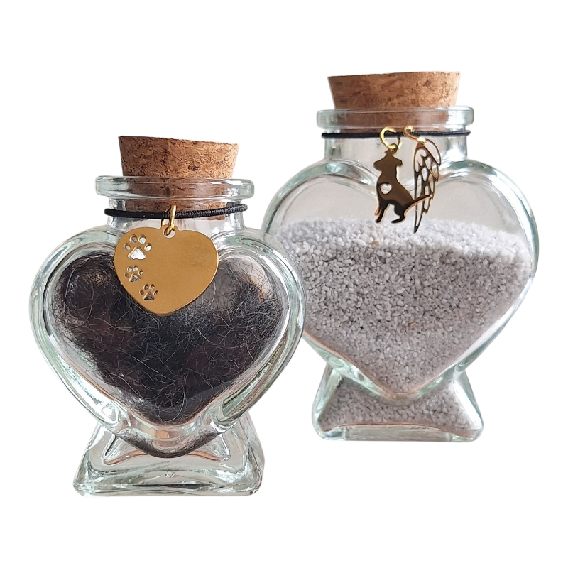 Memorial flesjes voor haar en as van hond - Set van 2