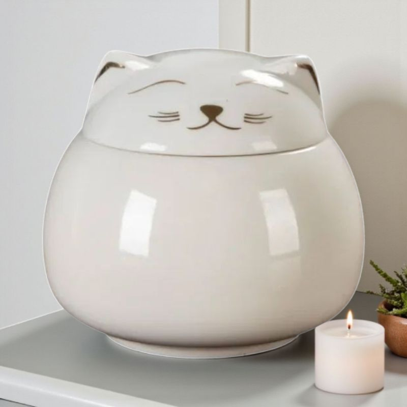 Witte mini urn in de vorm van een poesje