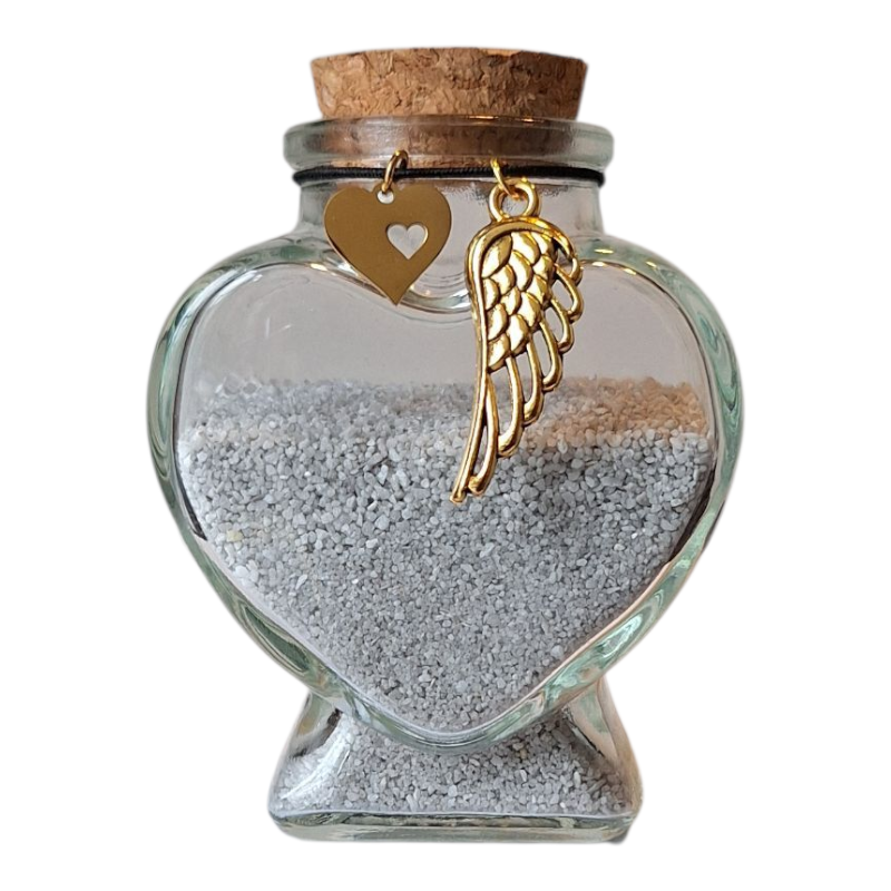 herdenkingsflesje  kan gevuld worden met een klein beetje as, een plukje haar, snorhaartjes of andere kleine aandenken