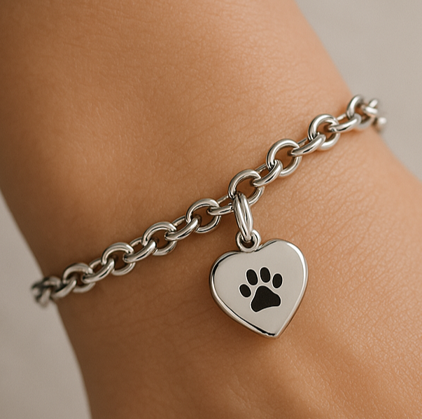 Ash Armband - Pfotenabdruck - Silber und Schwarz