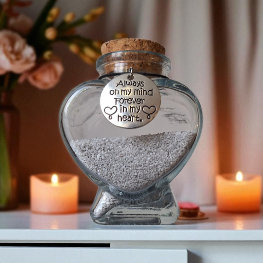 Memorial flesje met  Ronde hanger - Always on my mind, Forever in my heart