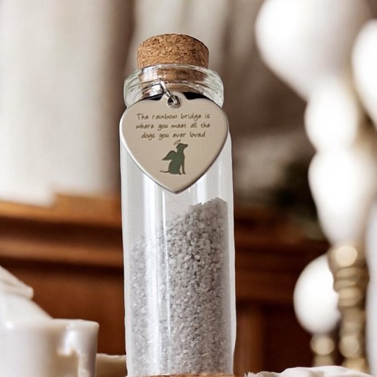 memorial flesje voor kat of hond, gedenkflacon, herinnering aan kat of hond, bewaren plukjes vacht van kat of hond