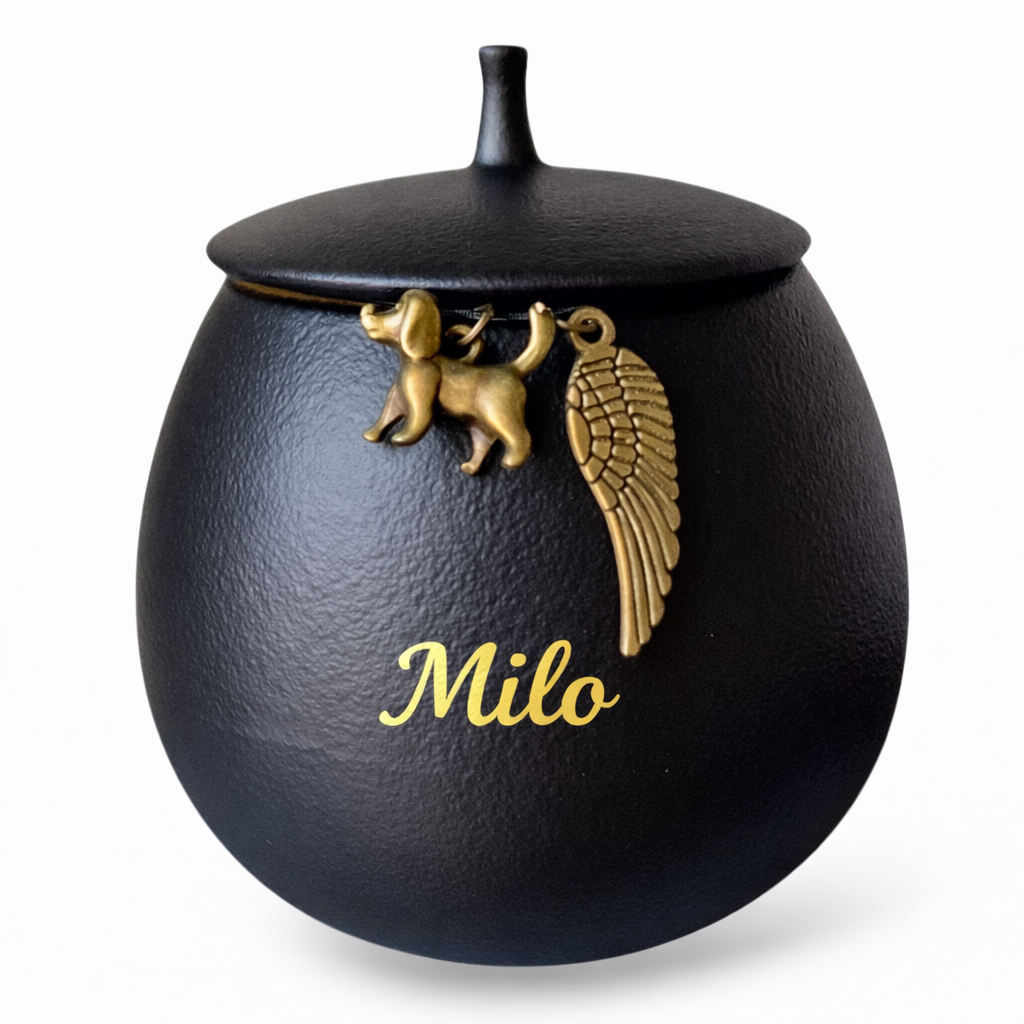 Urnenhund - 200 ml - Schwarz - Mit Anhängern