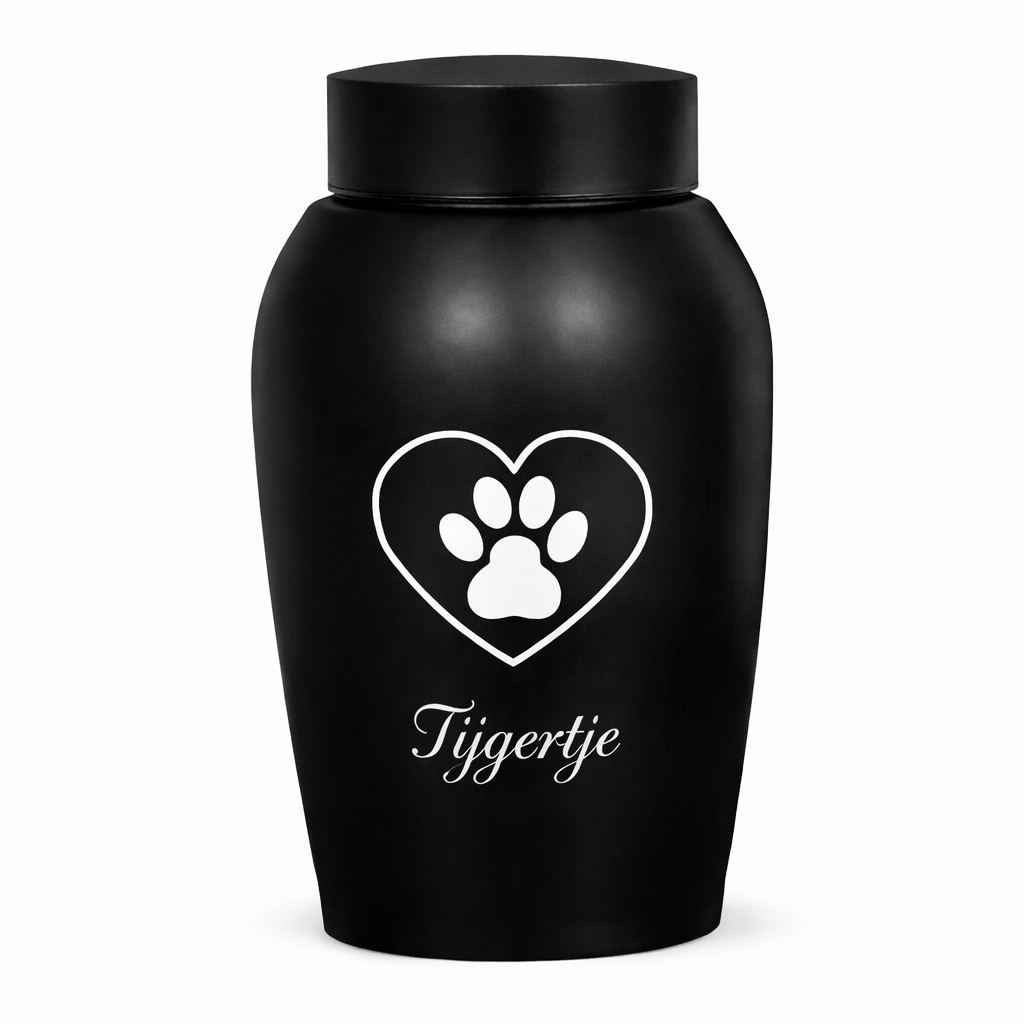 Urne – 500 ml – Schwarz – Herz mit Pfotenabdruck