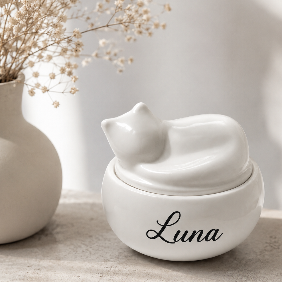 Katten urn - Wit - 400 ML - Met naam