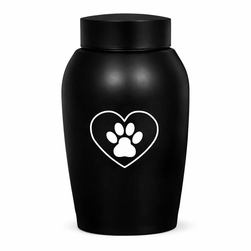 Urne – 500 ml – Schwarz – Herz mit Pfotenabdruck