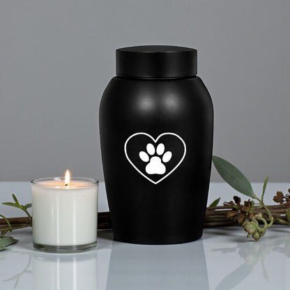 Urne – 500 ml – Schwarz – Herz mit Pfotenabdruck
