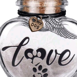memorial flesje voor hond, gedenkflacon, herinnering hond, aandenken voor hond, bewaren plukjes vacht of wat as,  gedenkflesje voor hond