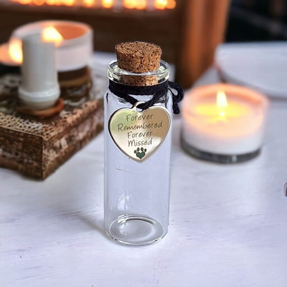 memorial flesjes voor kat of hond, gedenkflacon, herinnering aan kat of hond, bewaren plukjes vacht van kat of hond