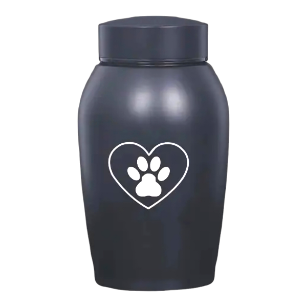 Katten urn - Honden urn - 500 ML - Hart met Pootafdrukje - RVS - Zwart - De laatste aai - Moderne urn - Crematie urn - As urn - Huisdieren urn - Urn voor kat- Urn voor hond - Grote urn
