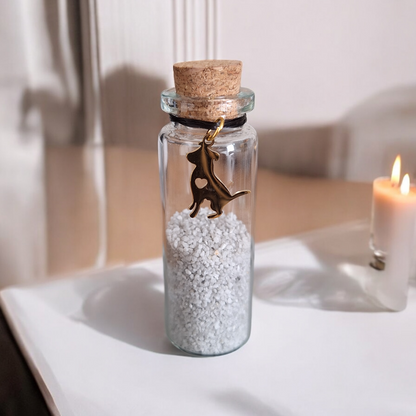 memorial flesje voor hond, gedenkflacon, herinnering hond, aandenken voor hond, bewaren plukjes vacht of wat as,  gedenkflesje voor hond