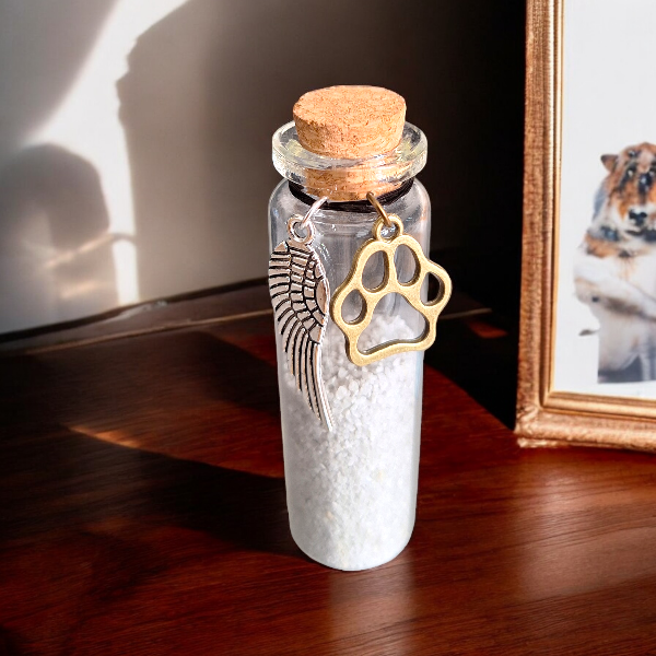 memorial flesjes voor kat of hond, gedenkflacon, herinnering aan kat of hond, bewaren plukjes vacht van kat of hond