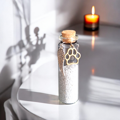 memorial flesjes voor kat of hond, gedenkflacon, herinnering aan kat of hond, bewaren plukjes vacht van kat of hond