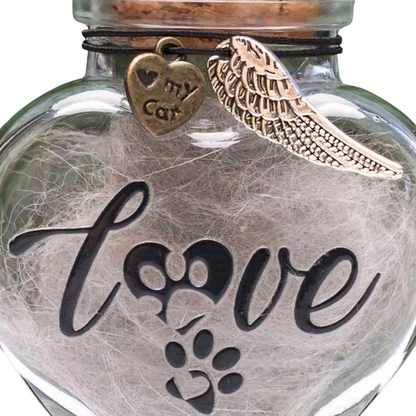 memorial fles voor kat, gedenkflacon, herinnering kat, aandenken voor kat, bewaren plukjes vacht, gedenkflesje voor kat