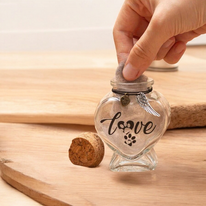 memorial flesje voor hond, gedenkflacon, herinnering hond, aandenken voor hond, bewaren plukjes vacht of wat as,  gedenkflesje voor hond