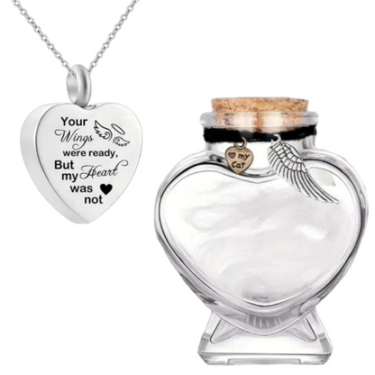 Memorial Flesje en Ashanger – "Your wings were ready but my heart was not" - Plukje haar of as bewaren van hond of kat