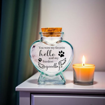 memorial fles voor kat of hond, gedenkflacon, herinnering aan kat of hond, bewaren plukjes vacht van kat of hond