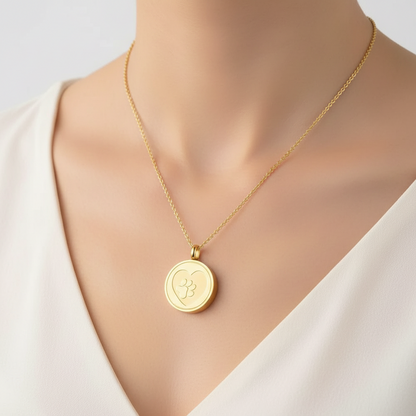 Runder Anhänger mit Pfotenabdruck - Gold 