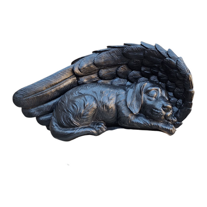 Zwarte Honden Urn – Slapende Hond met Engelenvleugel - Gedenk Urn voor Hond Asbewaring - Urn Hond - Honden urn - Afmetingen: 17 x 34 x 16,5 cm
