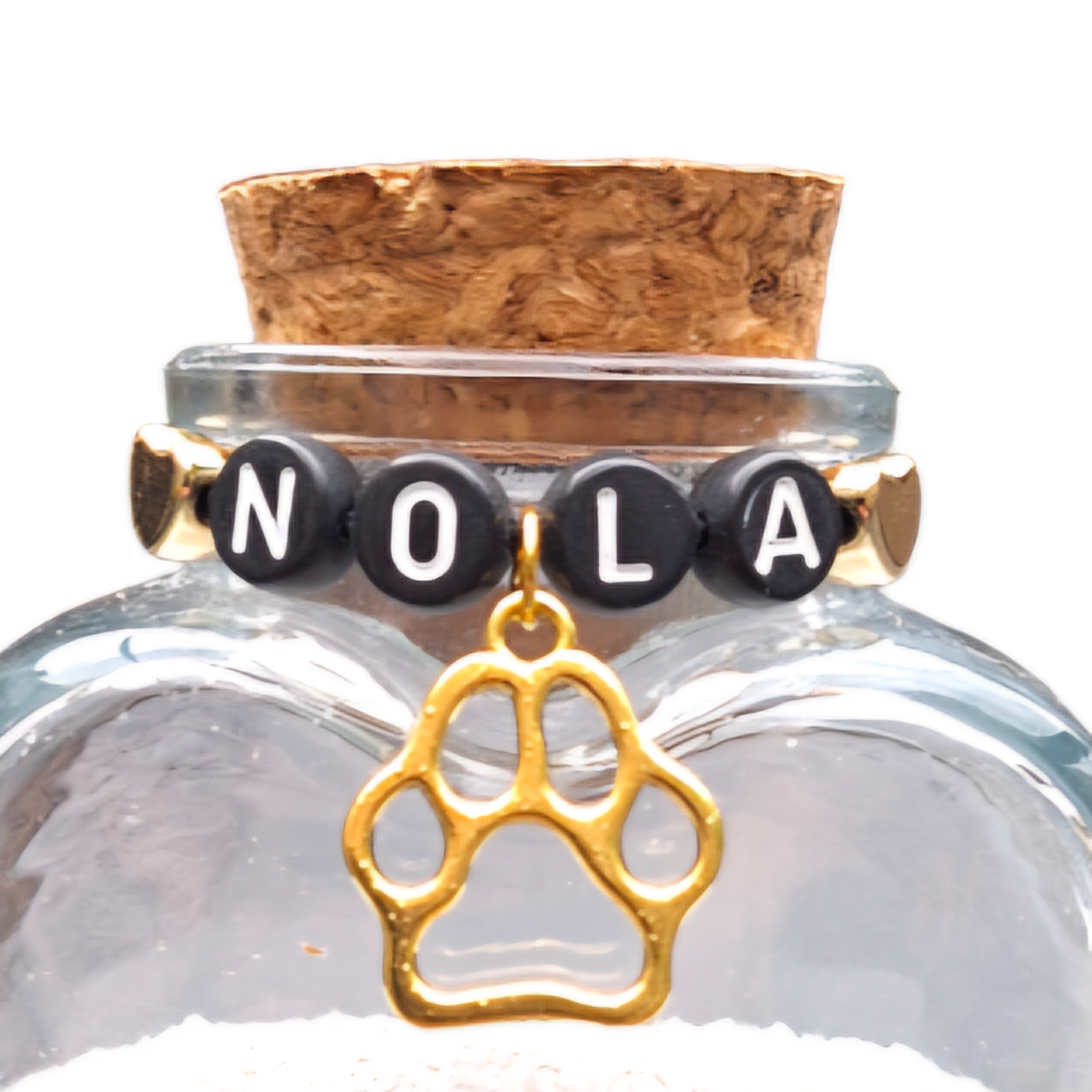 memorial flesje met naam voor kat of hond, gedenkflacon, herinnering aan kat of hond, bewaren plukjes vacht van kat of hond