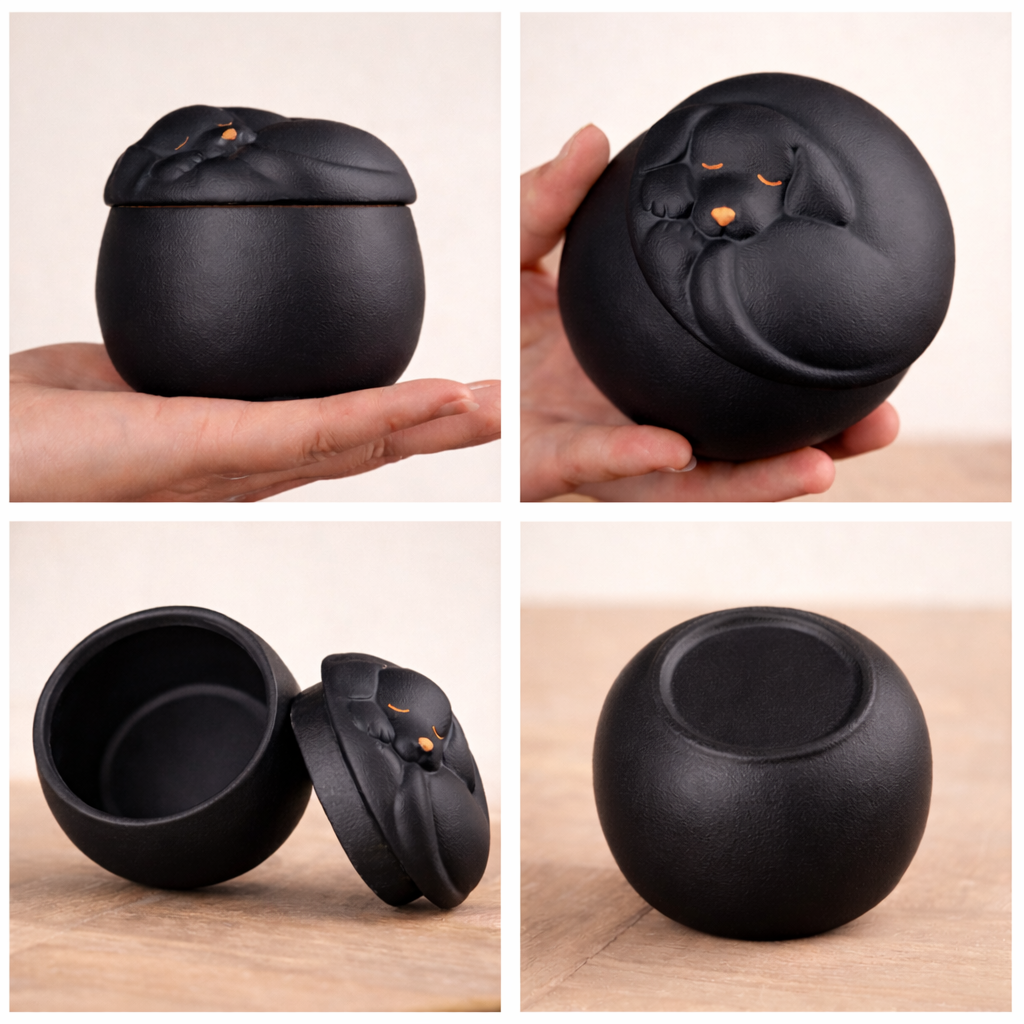 Tijdloze zwarte hondenurn geschikt voor asbewaring van een hond