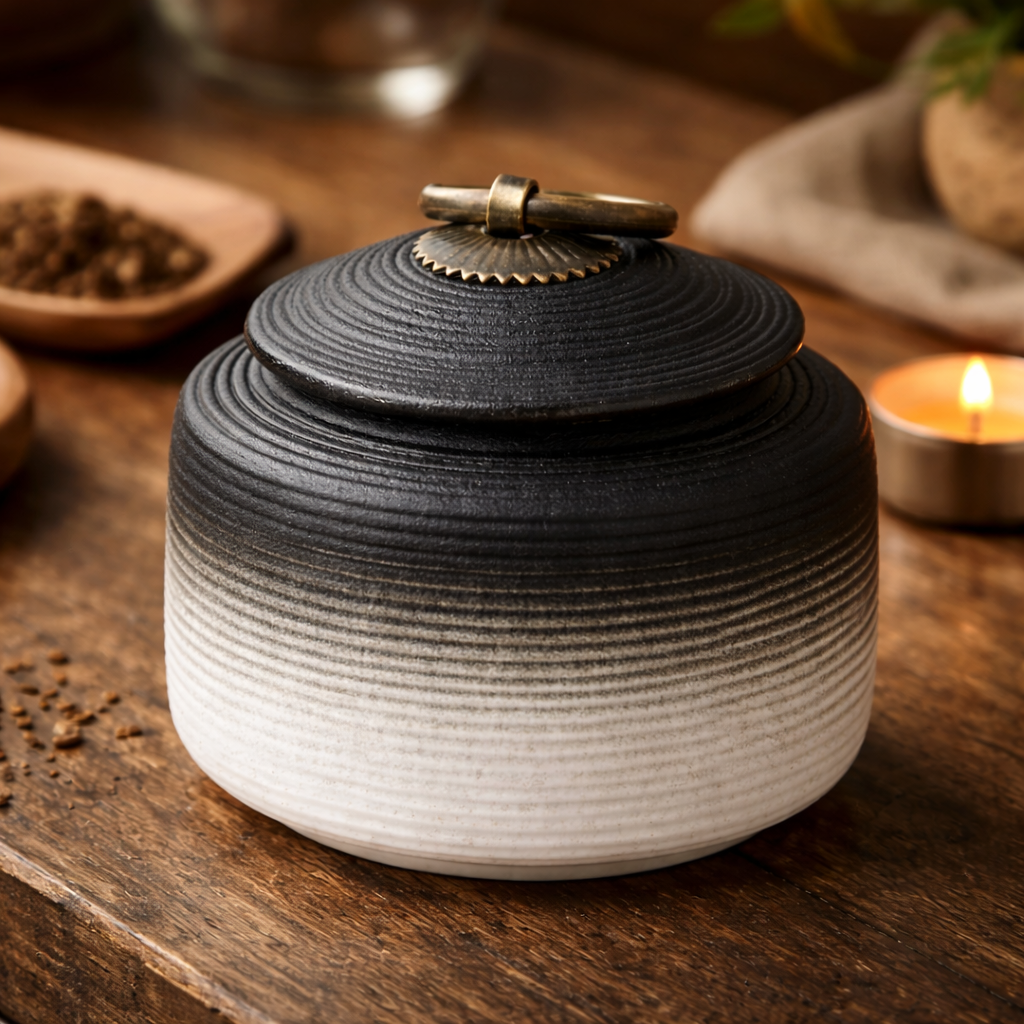 Keramische huisdierurn in zwart‑wit design van 660 ml

