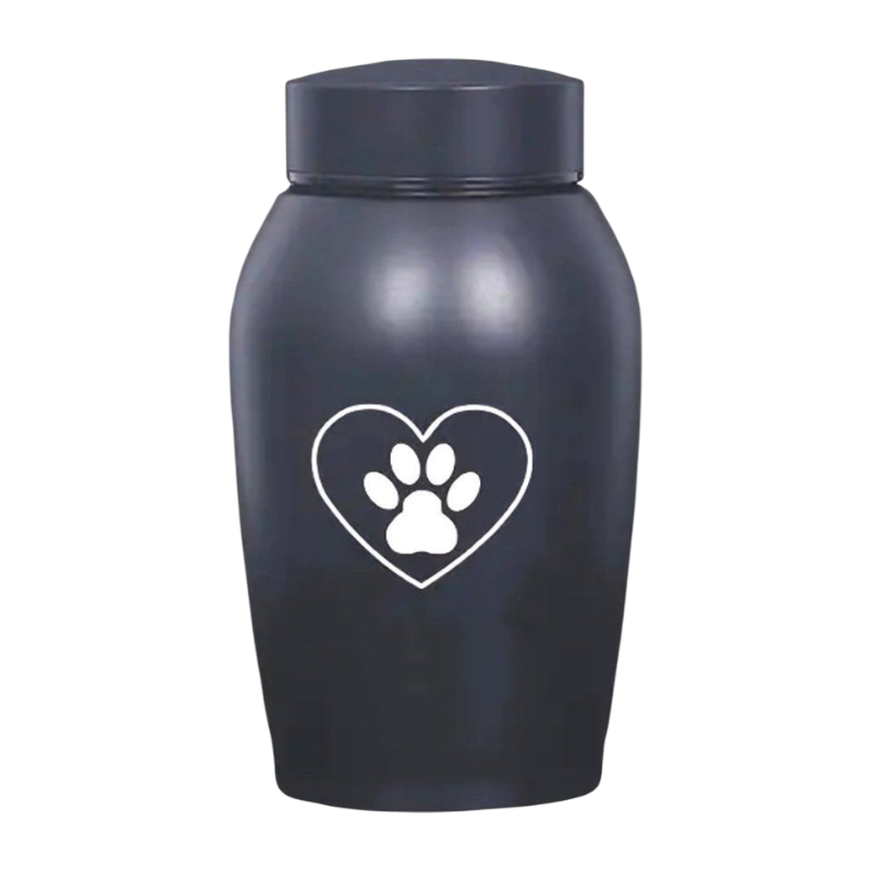 Zwarte RVS Urn met hart en pootafdruk - 500 ML