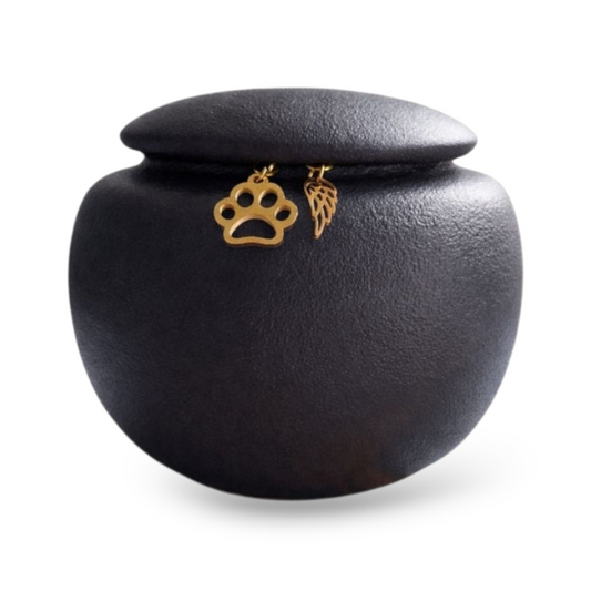 Schwarze Urne - 350 ml - mit Erinnerungsanhängern