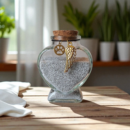 memorial flesje. Een tastbare, troostrijke manier om een beetje as of haar dichtbij je te houden.
