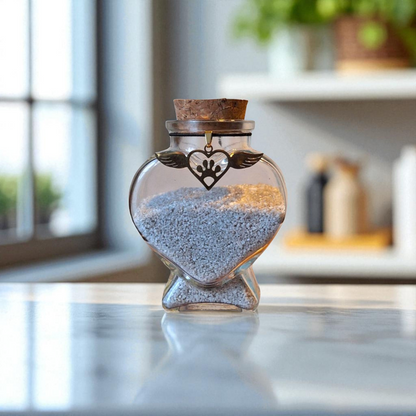  memorial flesje  wat gevuld kan worden met een klein beetje as, een plukje haar, snorhaartjes of andere kleine aandenken.