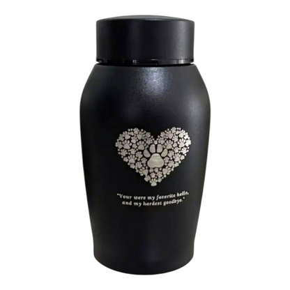 Zwarte RVS Urn met Pootafdrukjes – Favorite Hello Hardest Goodbye